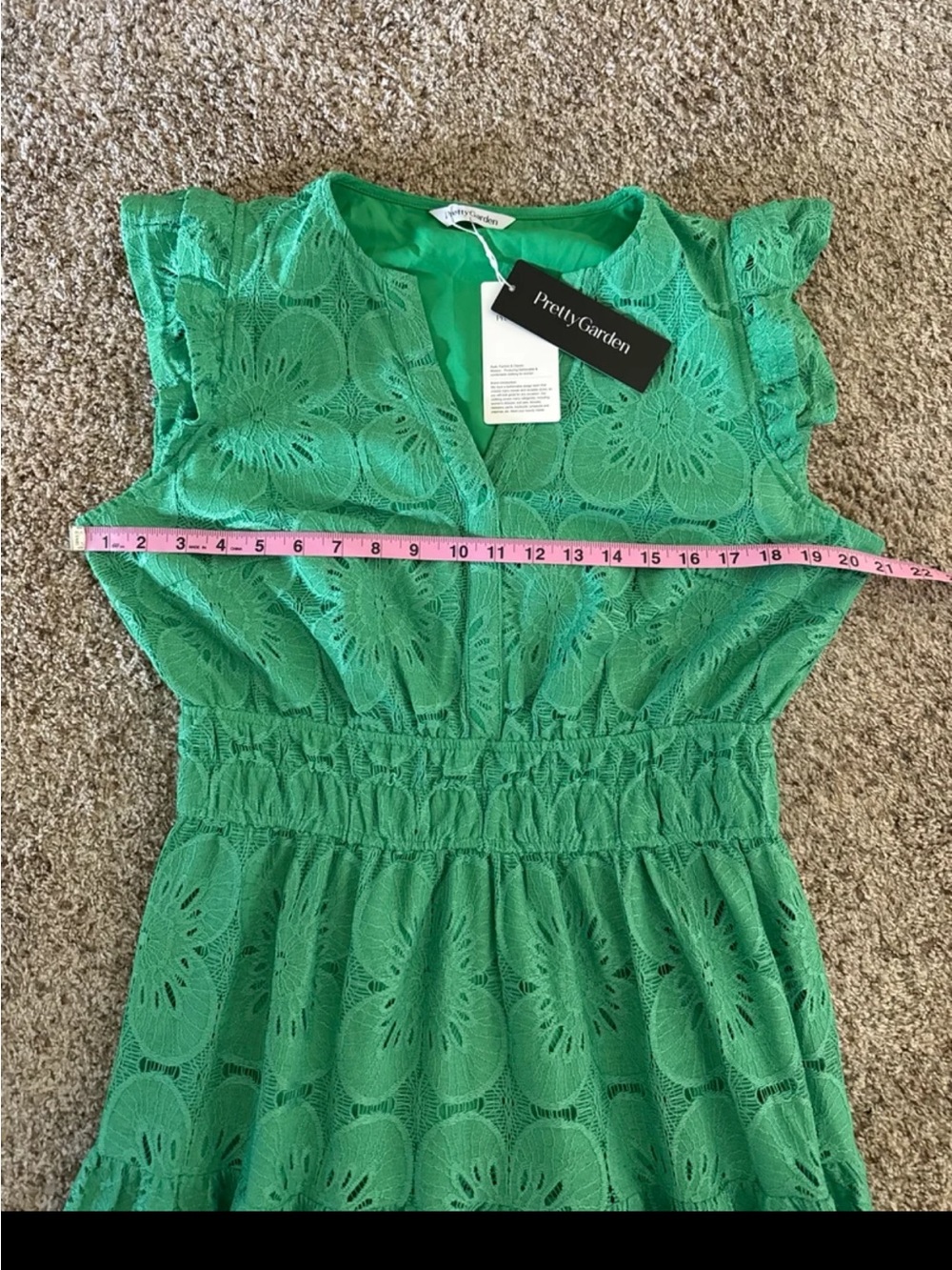 NWT PRETTYGARDEN Boho Maxi Dress Floral Lace Eyelet V-Neck In Green Size Large - Picture 11 of 12